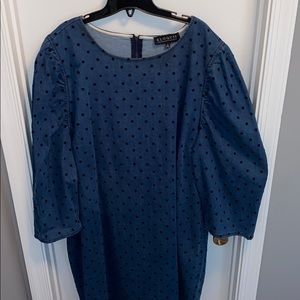 Eloquii Flocked Dot Puff Sleeve Denim Dress